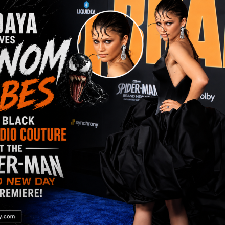 Zendaya Venom vibes in black Ashi Studio couture gown at Spider-Man Brand New Day L.A. premiere
