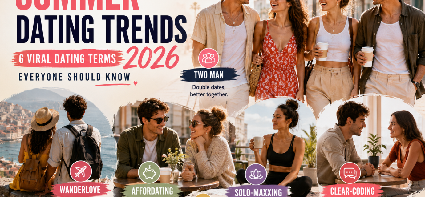 Summer Dating Trends 2026 featuring Two Man, Wanderlove, Affordating, and Solo-Maxxing