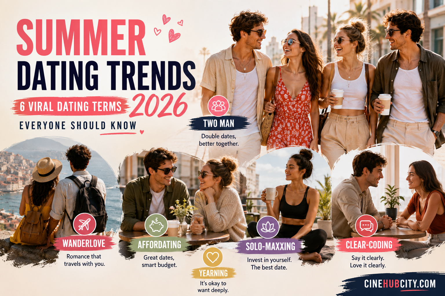 Summer Dating Trends 2026 featuring Two Man, Wanderlove, Affordating, and Solo-Maxxing
