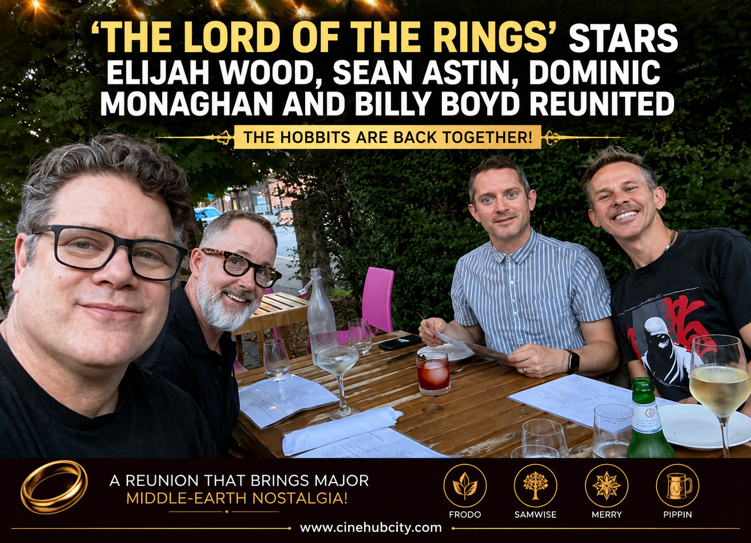 Lord of the Rings stars Elijah Wood Sean Astin Dominic Monaghan and Billy Boyd reunite