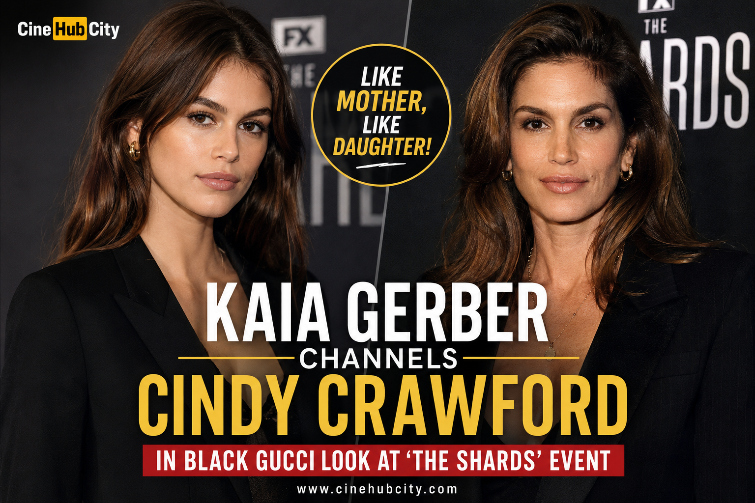 Kaia Gerber channels Cindy Crawford in a black Gucci look at The Shards event