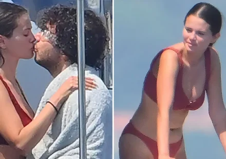 Selena Gomez and Benny Blanco share a romantic kiss aboard a luxury yacht during their vacation in France.