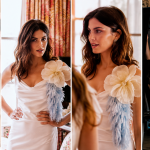 Monica Barbaro in an elegant white satin gown during her getting-ready moments for the One Night Only premiere in New York City.