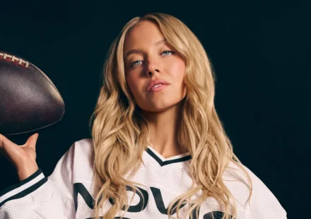 Sydney Sweeney posing for the viral Sydney Sweeney Novig ad sports campaign
