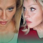 Madonna fresh-faced look with blonde hair and faux freckles